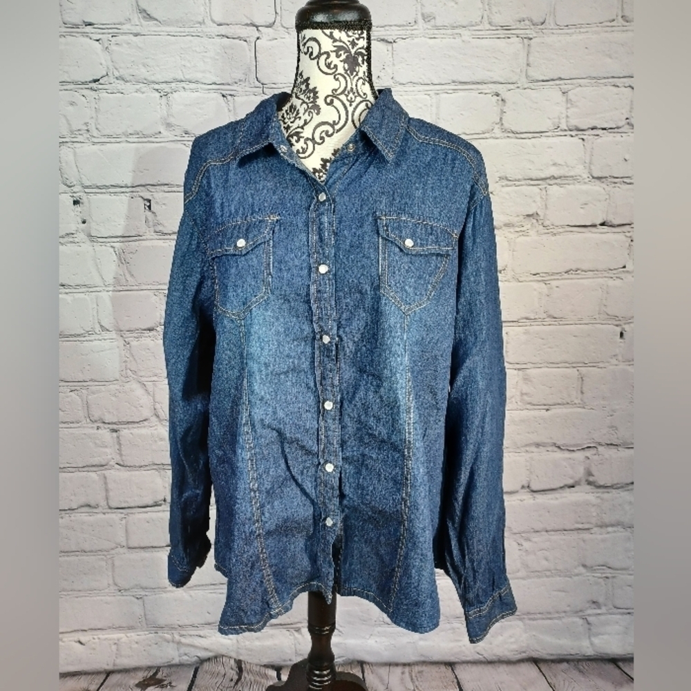 New Look Women's Long Sleeve snap up Front chambray Top Size 3x Pockets Nwt B30